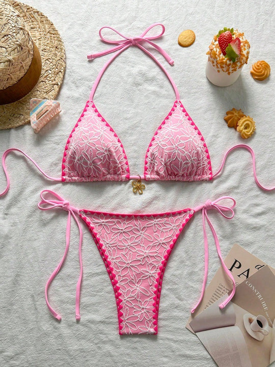 Damen Triangel-Bikini-Set mit floralen Stickereien R&B