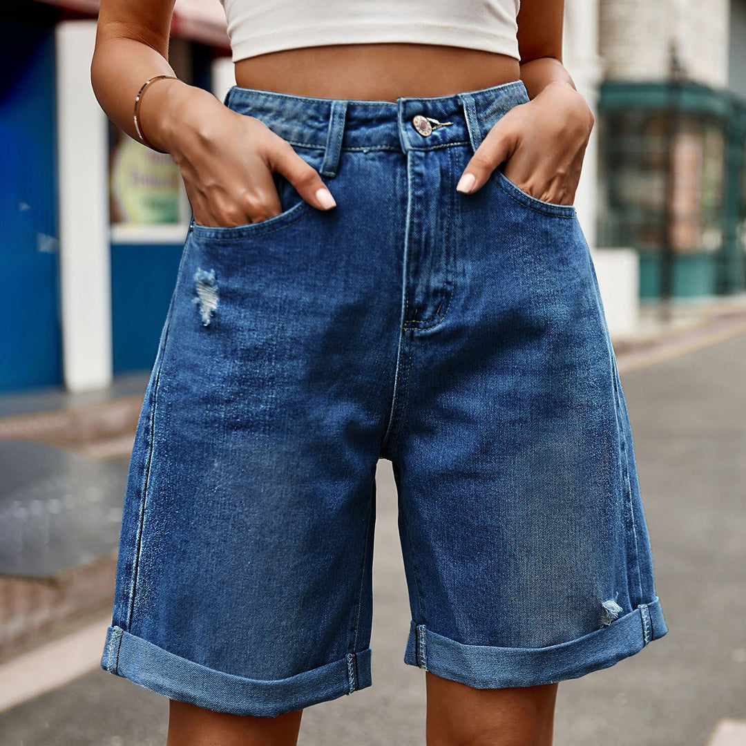 Damen entspannte Denim-Shorts mit umgeschlagenem Saum R&B