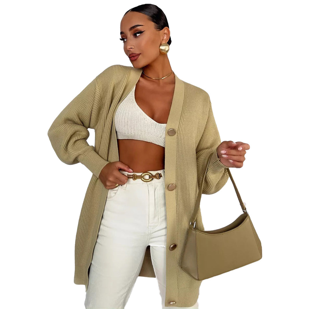Damen Moderner Strickcardigan mit großen Knopfdetails und lässigem Schnitt R&B