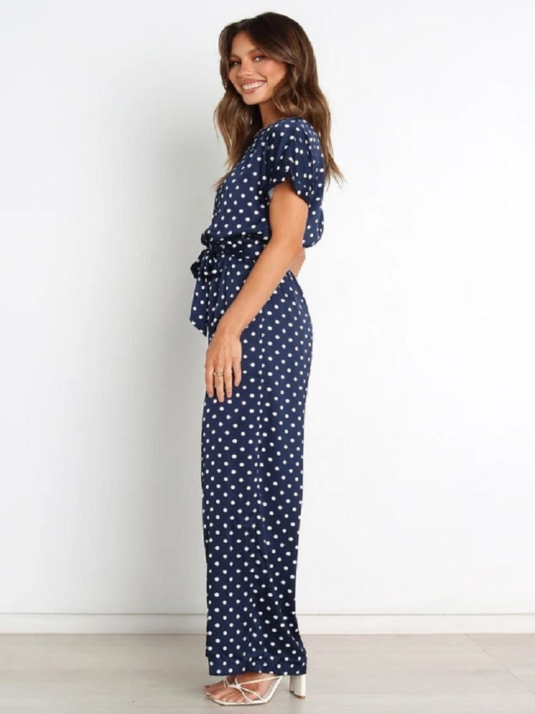 Damen Satin Jumpsuit mit weitem Bein und Taillengürtel R&B