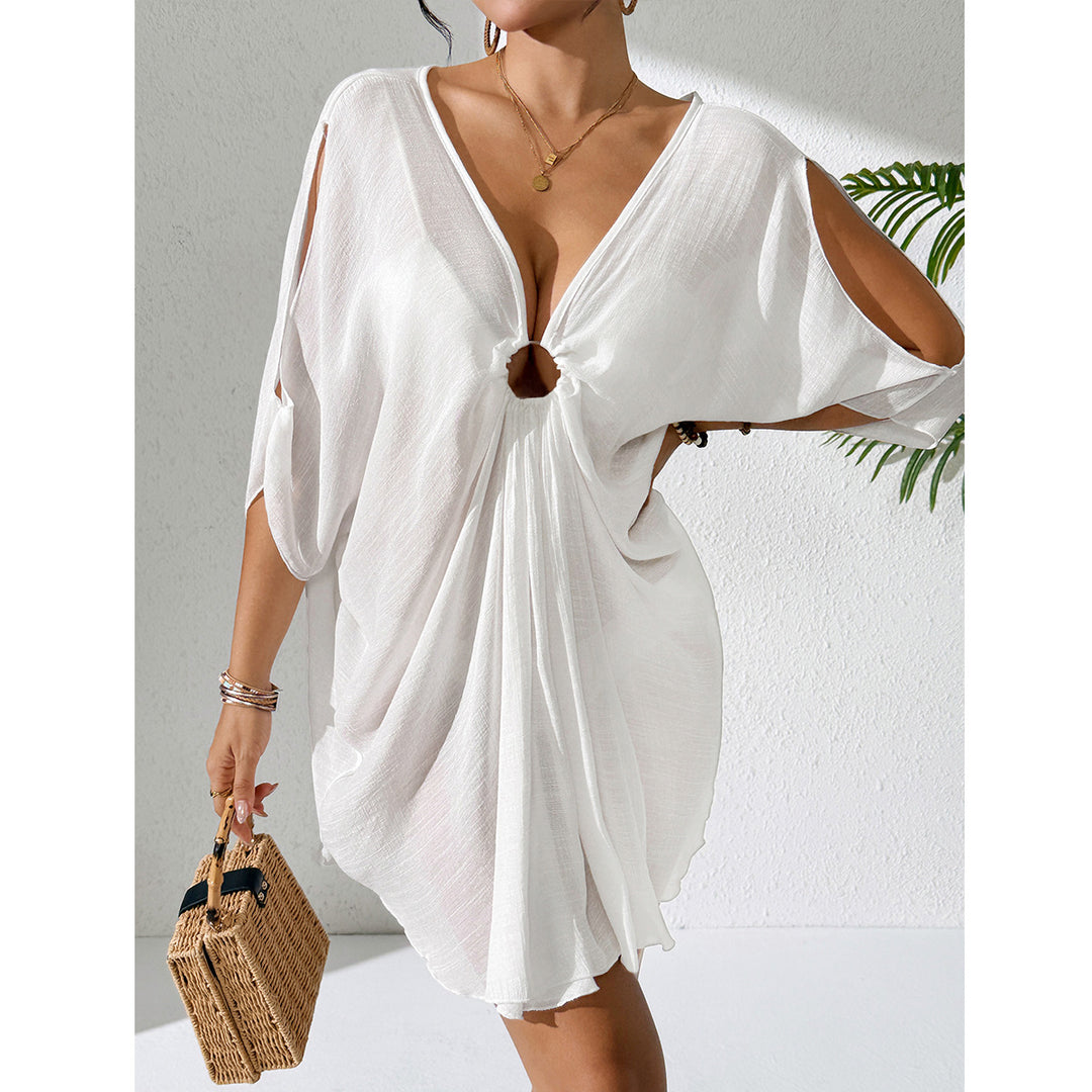 Damen Strandkleid mit tiefem V-Ausschnitt und lockerem Schnitt R&B