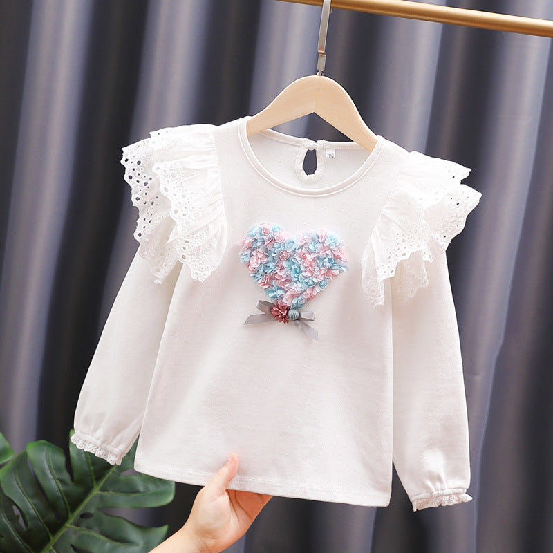 Mädchen Rundhals Sweatshirt mit Rüschendetails und Herzapplikation R&B