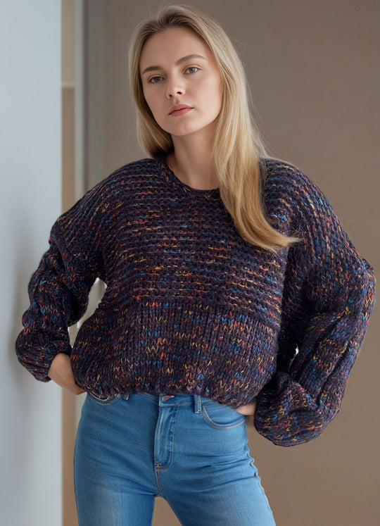 Damen grob gestrickter Pullover mit voluminösen Ärmeln R&B