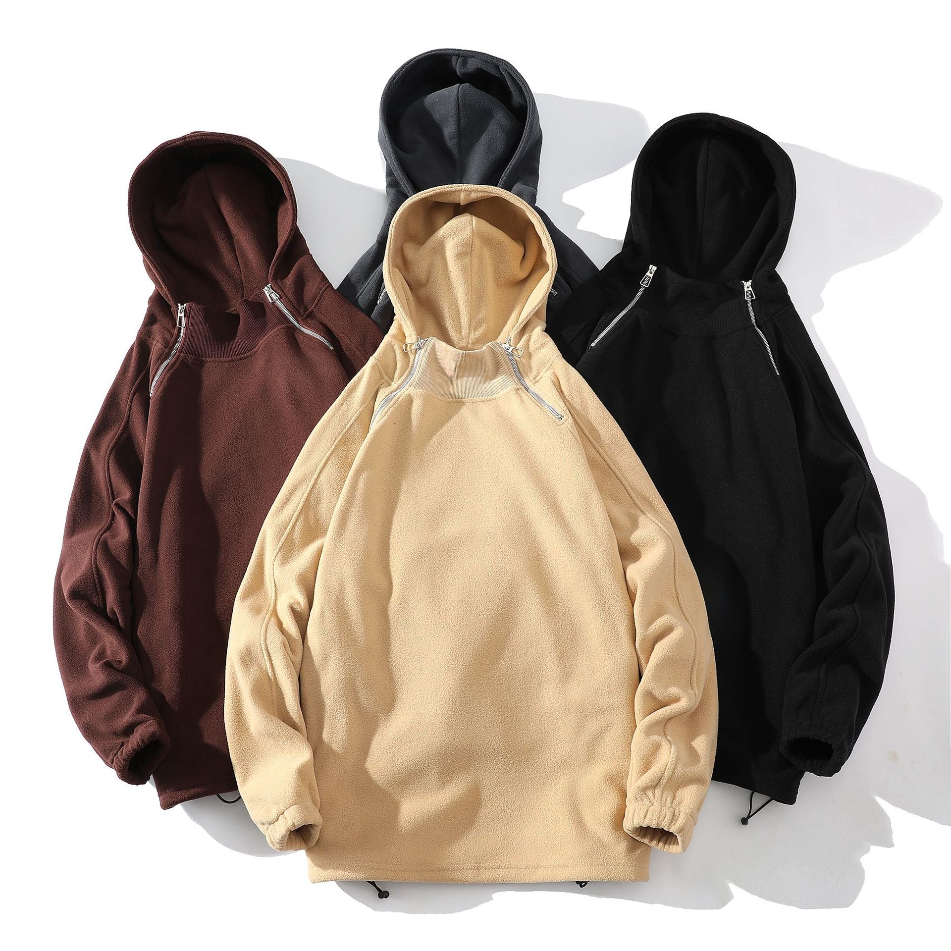 Herren Fleece Hoodie mit Reißverschluss und hohem Kragen