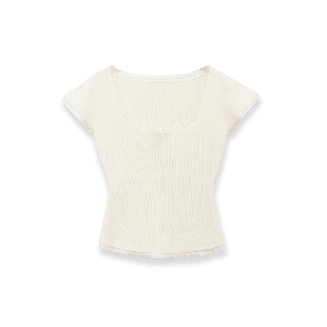 Damen figurbetontes kurzärmliges Shirt mit Rippstruktur R&B
