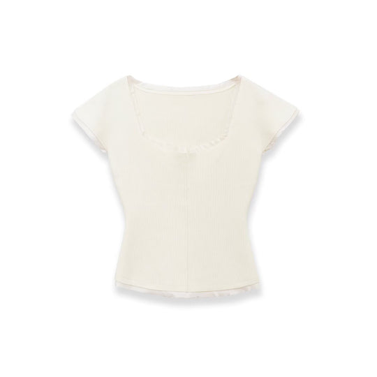 Damen figurbetontes kurzärmliges Shirt mit Rippstruktur R&B