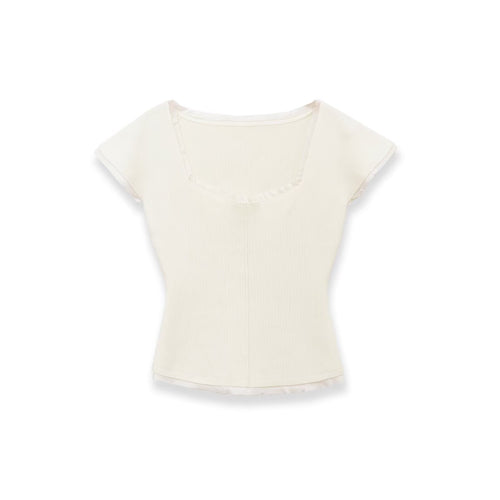 Damen figurbetontes kurzärmliges Shirt mit Rippstruktur R&B