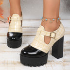 Damen Plateau-Pumps mit modischem Krokoprägungs-Design und verstellbarem Riemen R&B