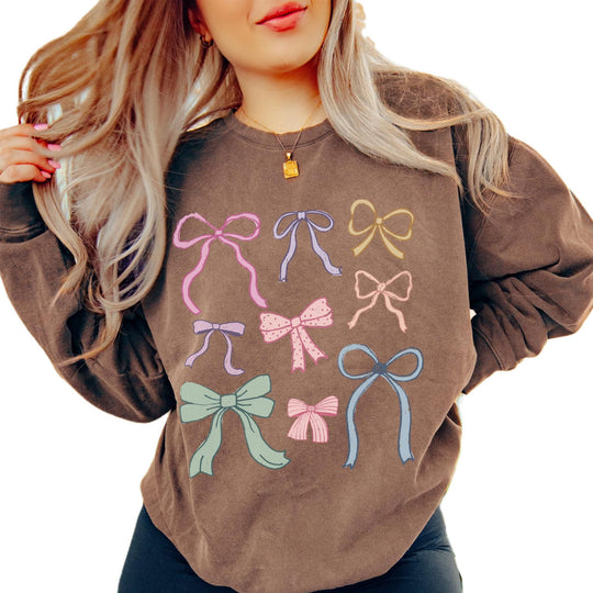 Damen lässiger Sweatshirt mit bunten Schleifenmotiven R&B