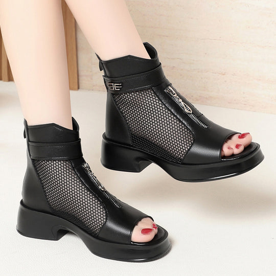 Damen Offene Stiefeletten mit Netzdesign und modischem Reißverschluss R&B