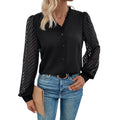 Damen elegante Bluse mit transparenten Rüschärmel und Knopfleiste