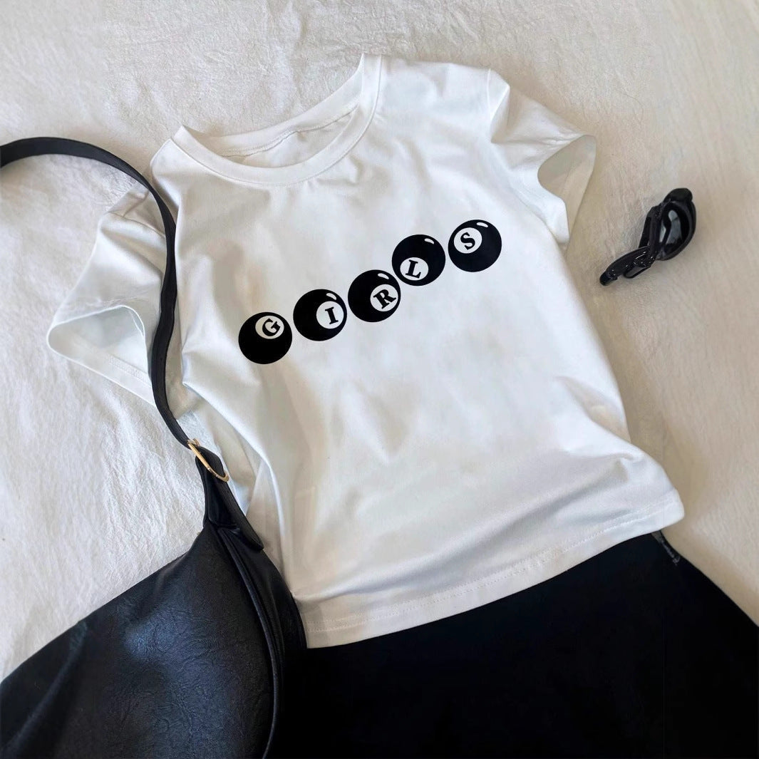 Damen cropped T-Shirt mit verspieltem Aufdruck R&B