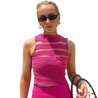 Damen Crop-Top mit transparenter Lochmusterstruktur R&B