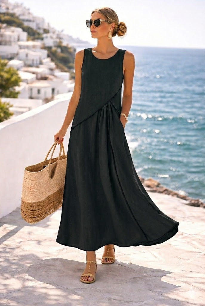 Damen Maxikleid mit fließendem Schnitt und asymmetrischem Design R&B