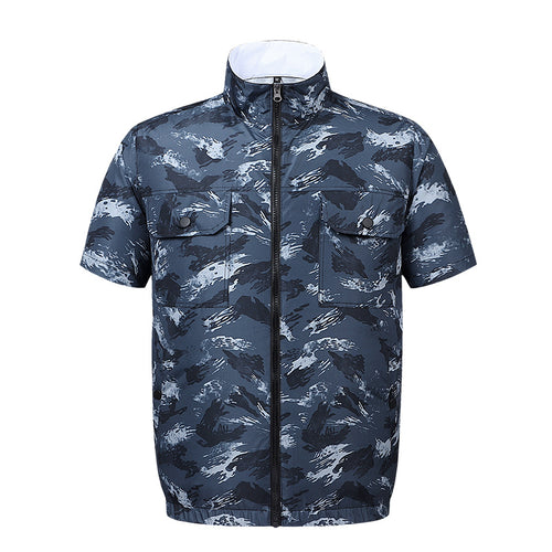Herren nan leichte kurzärmelige Freizeitjacke mit Stehkragen, Reißverschluss und Brusttaschen R&B