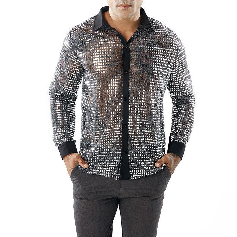 Herren Glänzendes Partshirt mit Strassmotiven R&B