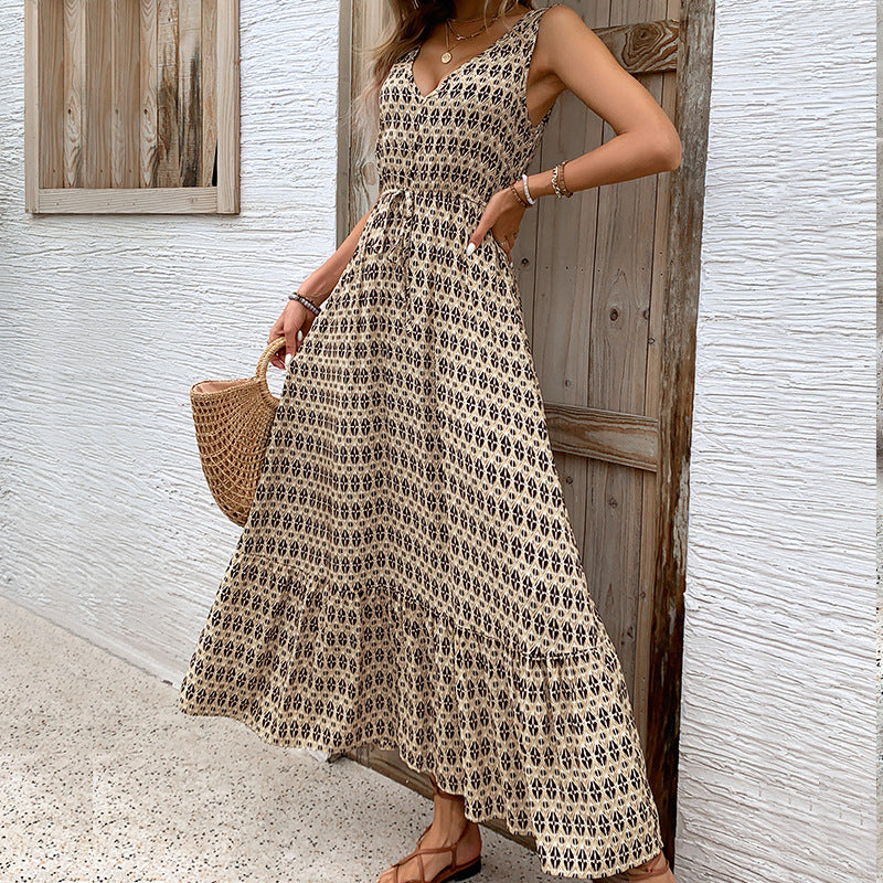 Damen Maxikleid mit V-Ausschnitt und raffiniertem Bindegürtel R&B