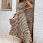Damen Maxikleid mit V-Ausschnitt und raffiniertem Bindegürtel R&B