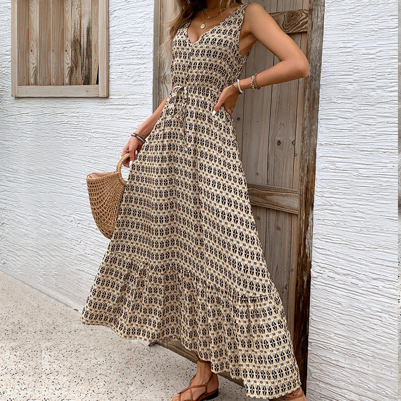 Damen Maxikleid mit V-Ausschnitt und raffiniertem Bindegürtel R&B