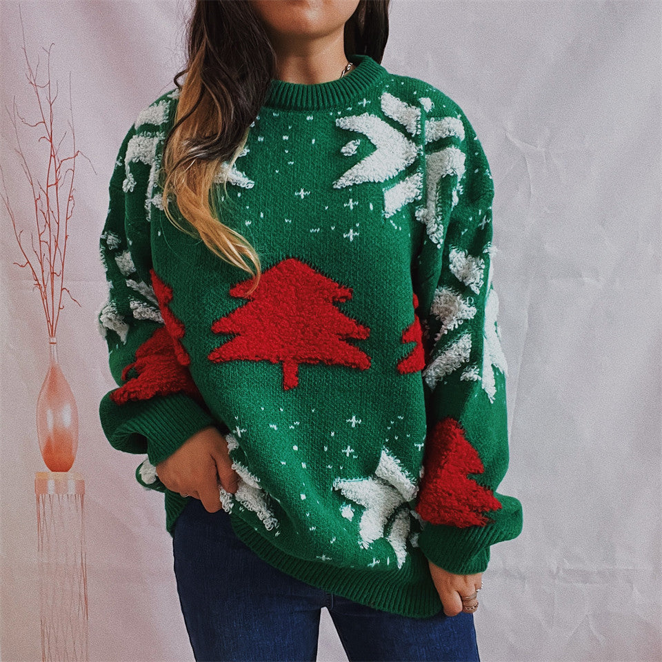 Damen Weihnachtspullover mit festlichem Motiv und voluminösen Ärmeln R&B