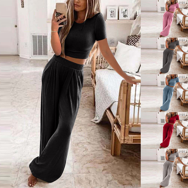 Damen Set aus kurzer Strickoberteile und weiten Hosen R&B