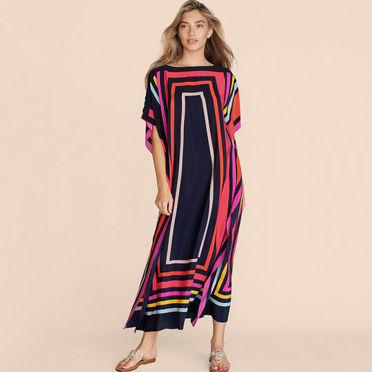 Damen Maxirobe mit buntem Grafikdesign Heidi Mode