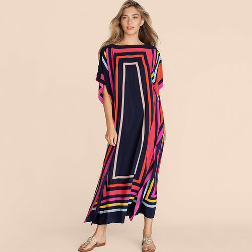 Damen Maxirobe mit buntem Grafikdesign Heidi Mode