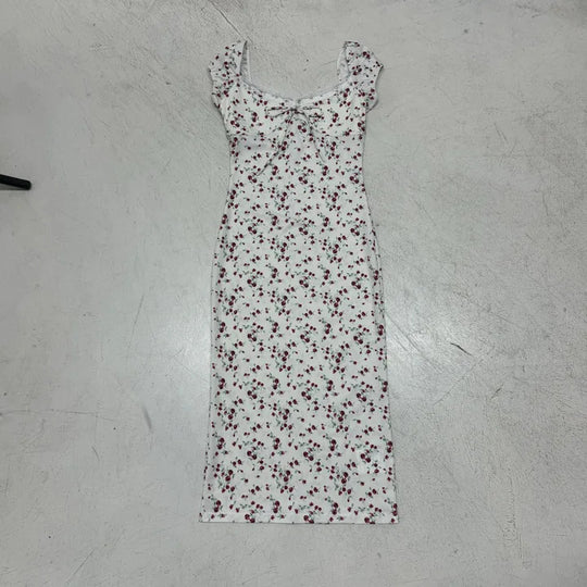 Damen Midikleid mit verspieltem Blumendruck und bindbaren Trägern R&B