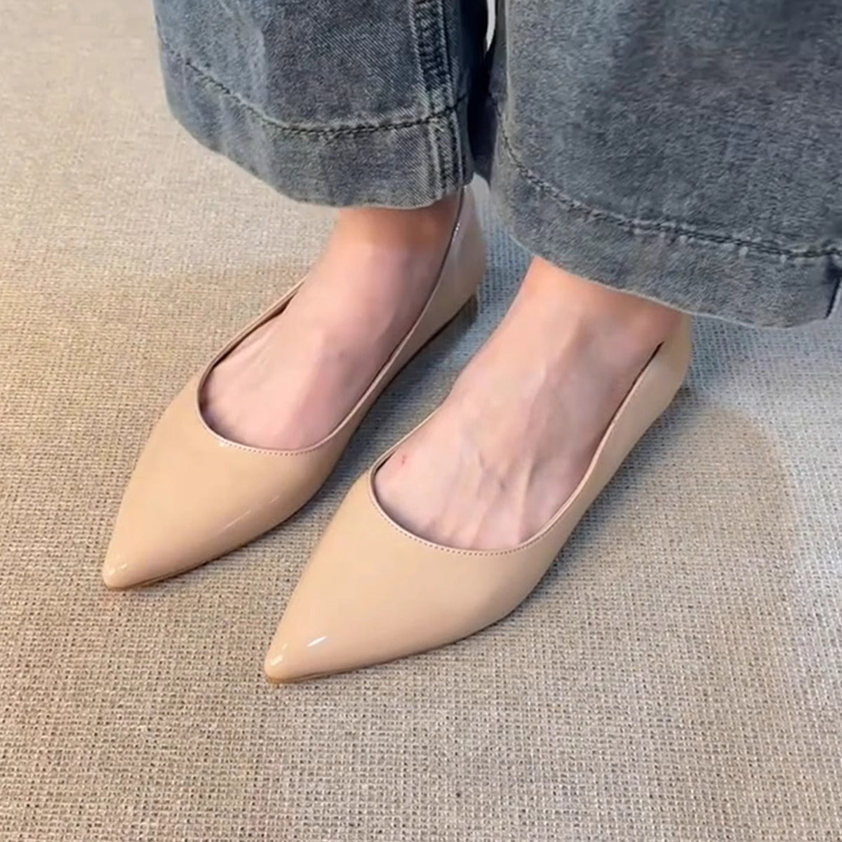 Damen spitze Ballerinas mit elegantem Glanz und verziertem Rand R&B