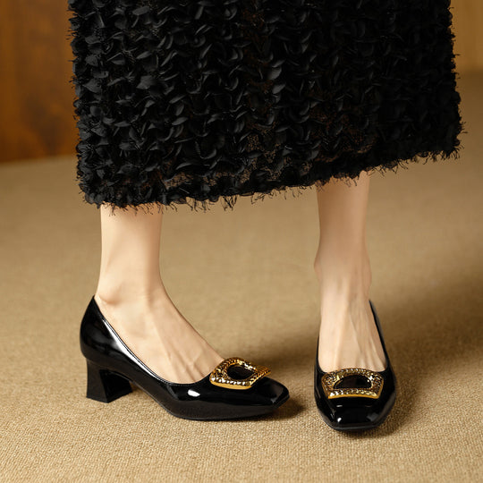Damen Elegante Blockabsatz-Ballerinas mit funkelndem Schmuckdetail R&B
