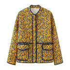 Damen gestepptes Blütenmuster-Jacke mit praktischen Taschen R&B