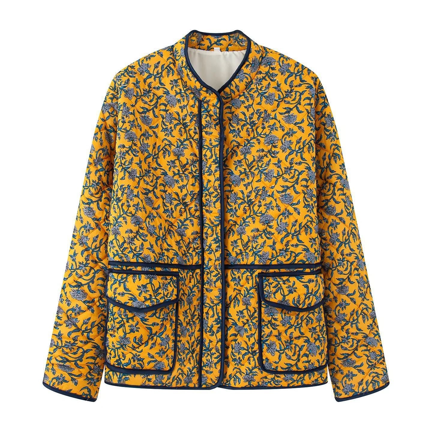 Damen gestepptes Blütenmuster-Jacke mit praktischen Taschen R&B