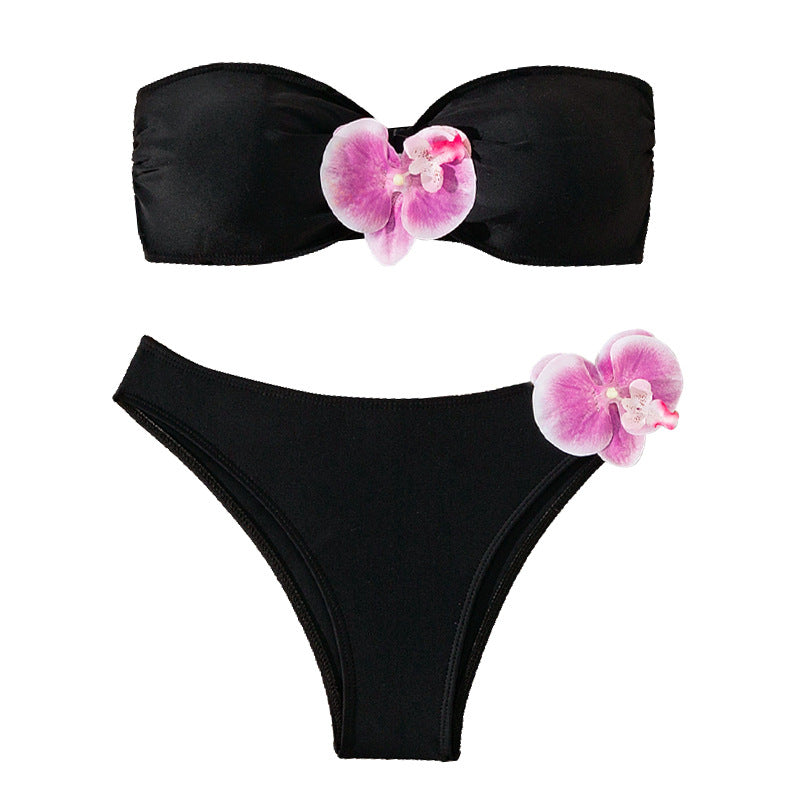 Damen Bandeau-Bikini mit eleganten Orchideen-Akzenten R&B
