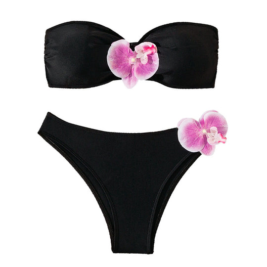 Damen Bandeau-Bikini mit eleganten Orchideen-Akzenten R&B