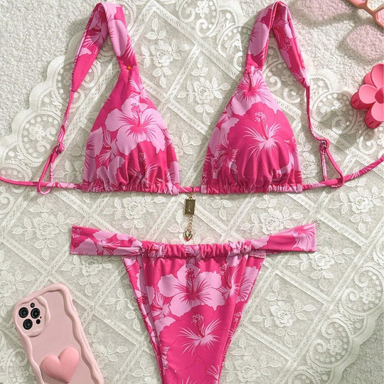 Damen Triangel-Bikini mit verspieltem Mustermix R&B