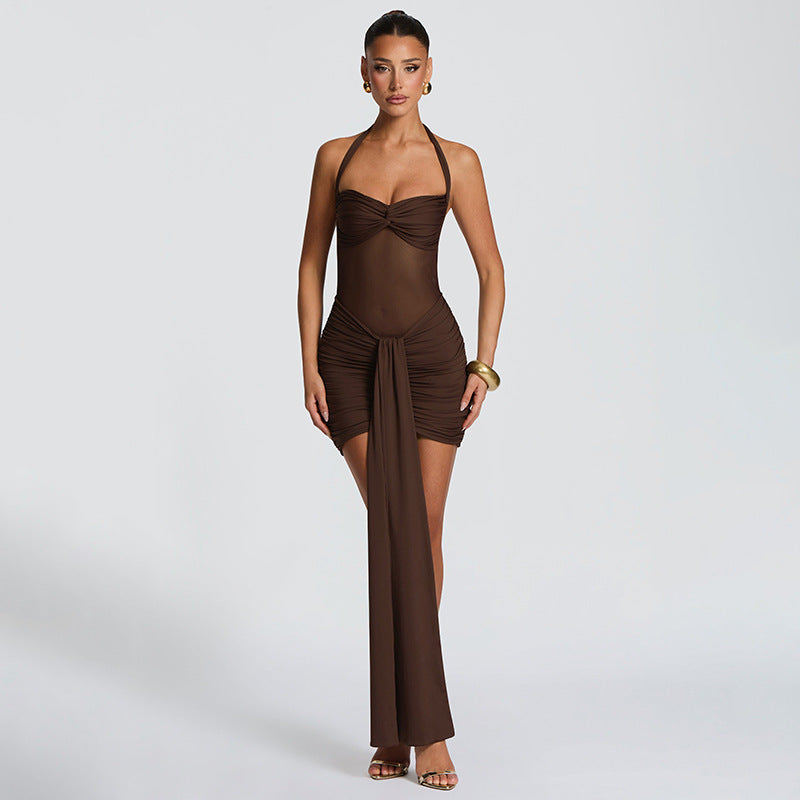 Damen Strandkleid mit raffiniertem Wickeldesign und charmanten Rüscheneffekt R&B