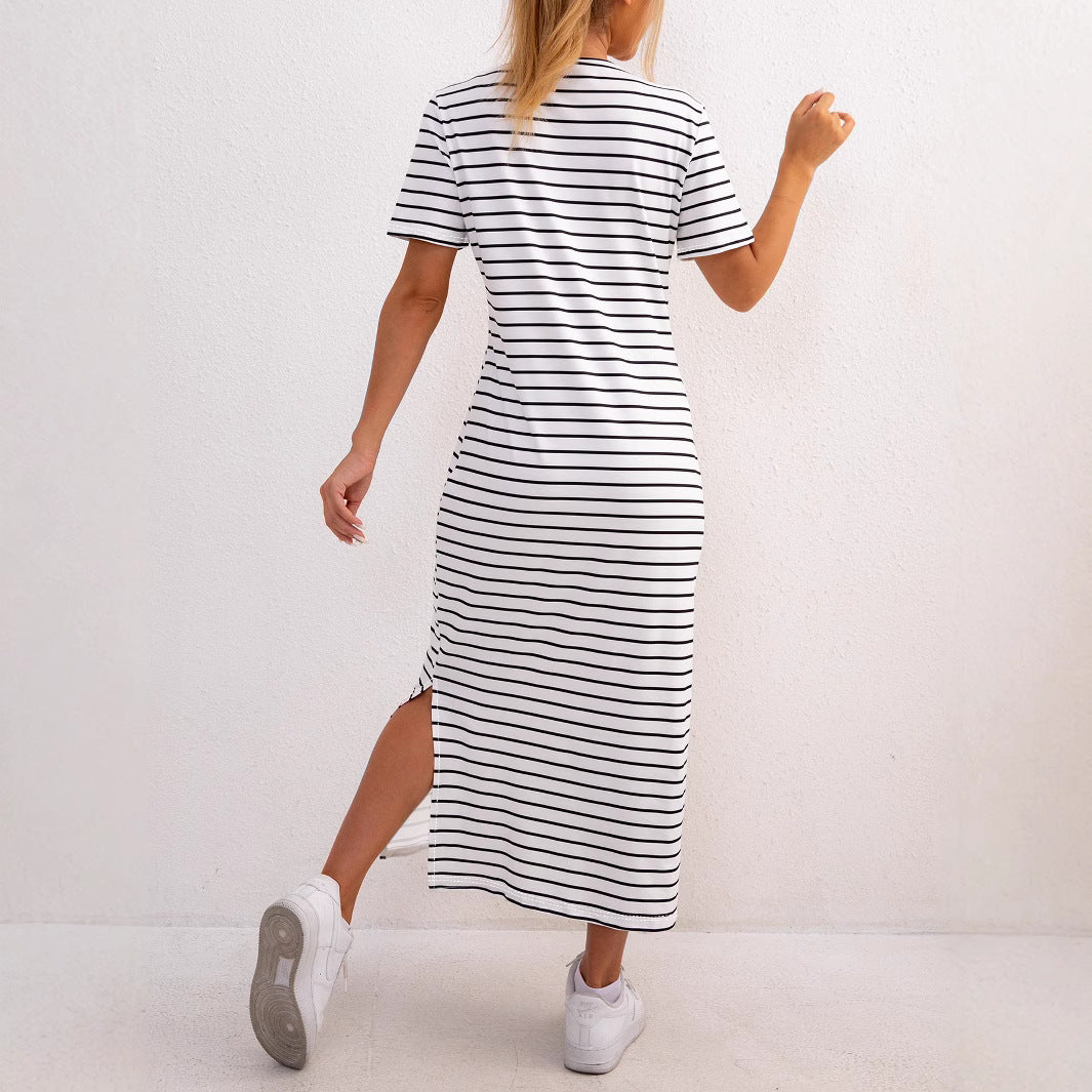Damen gestreifte Midi-Kleid R&B