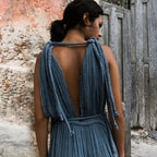 Damen Maxikleid mit tiefem V-Ausschnitt und seitlichem Schlitz R&B