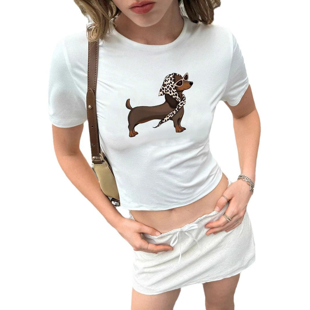 Damen Kurzarm T-Shirt mit künstlerischem Hundemotiv R&B