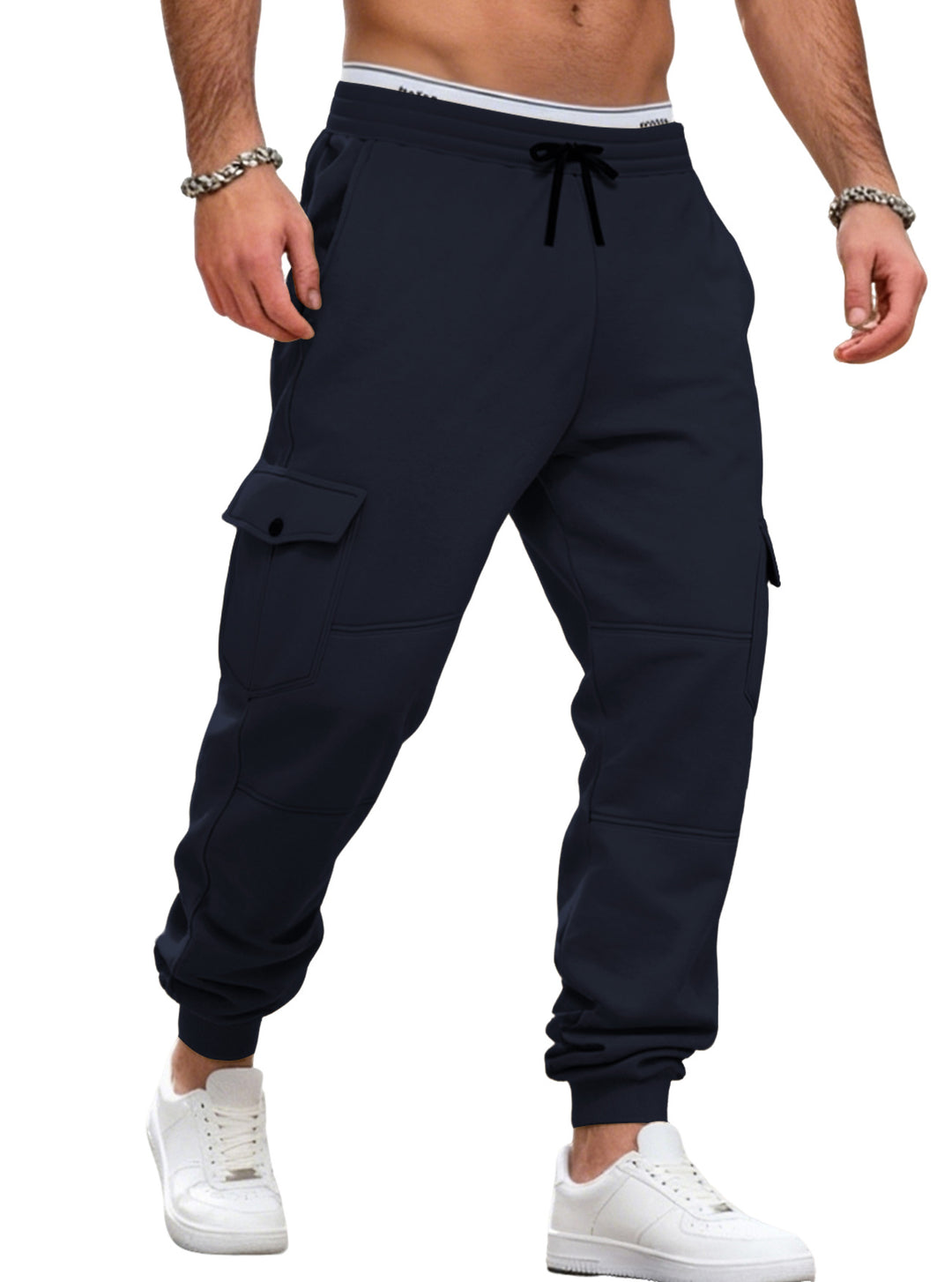 Herren nan sportive Jogginghose mit Cargotaschen Kordelzug und geripptem Knöchelsaum R&B