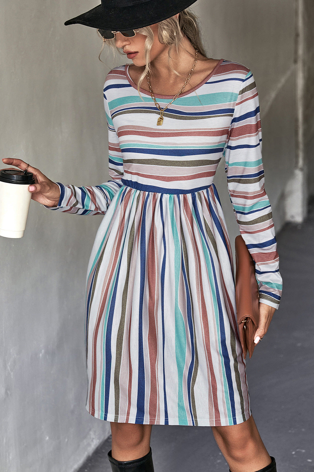 Damen Freizeitkleid mit schickem Streifenmuster und taillierter Passform R&B