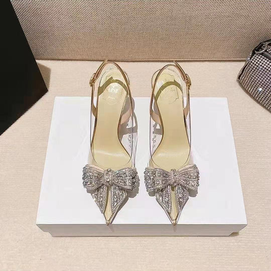 Damen Glamouröse Slingback-Pumps mit eleganter Schleifenverzierung und funkelnden Applikationen R&B