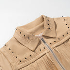 Damen Fransenjacke aus Wildlederimitat mit Zipper und stilvollen Applikationen R&B