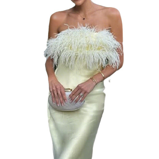 Damen Strapazierfähiges Abendkleid mit eleganter Federverzierung R&B