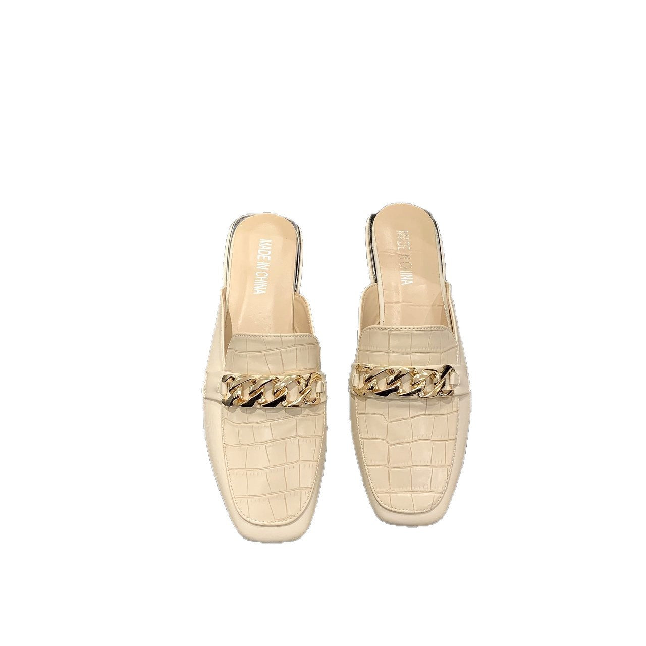 Damen Mules mit hochwertiger Kroko-Prägung und modischer Kettenapplikation EB
