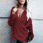 Damen Wickelstrickpullover mit lässigem Schnitt R&B