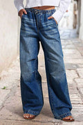 Damen weite Denim-Hose mit elastischem Bund und lässigem Design R&B