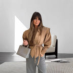 Damen schicke Wollblazerjacke mit Taillengürtel R&B