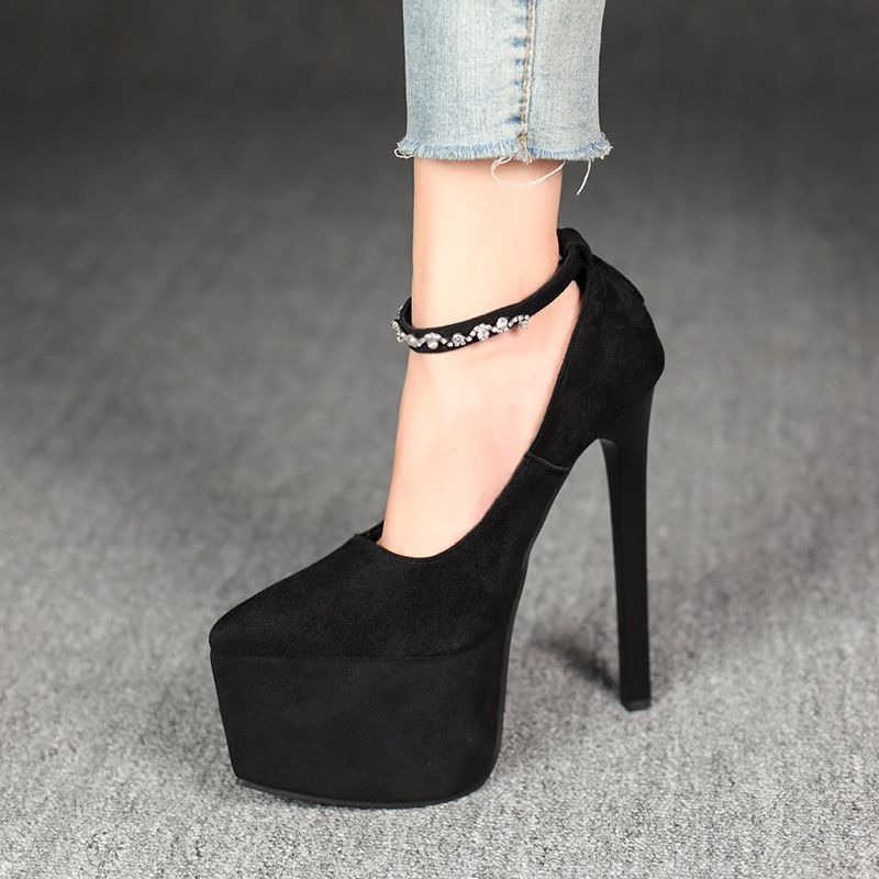 Damen Glamouröse Plateau-Pumps mit funkelndem Riemen und hohem Absatz R&B