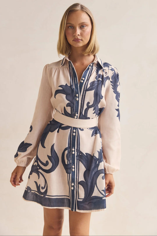 Damen Shirtkleid mit geschmeidigen Puffärmeln und floralem Design R&B